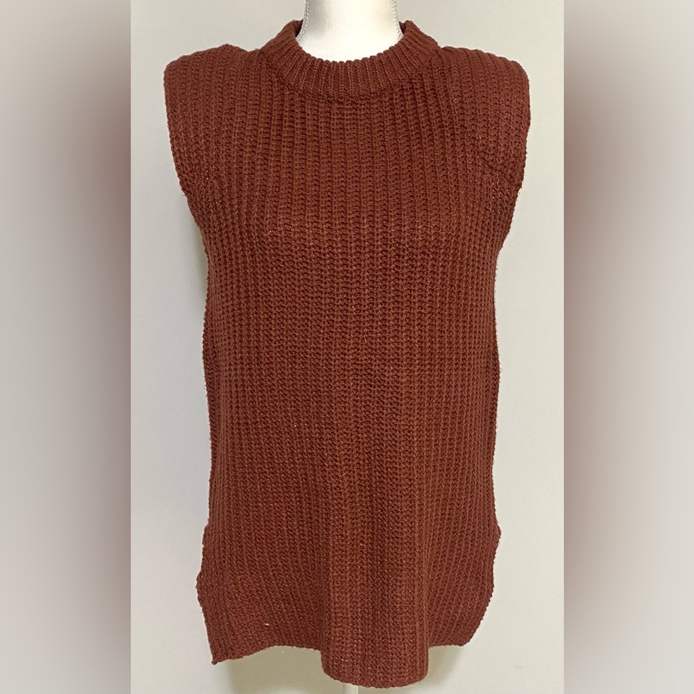 Glam Womens L Brown Sleeveless Sweater Boho Y2K Fall 90s Minimalism Streetwear - Picture 12 of 12